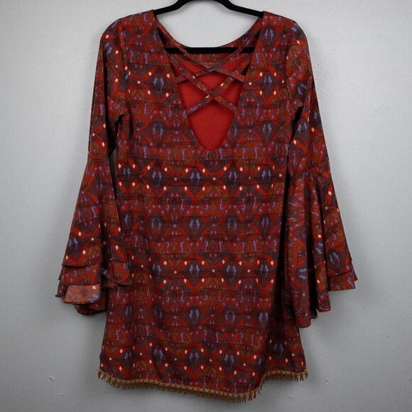 Basically Me red abstract print shift dress-S - Picture 6 of 7